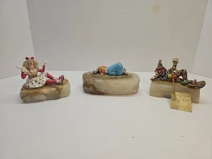 Ron Lee Clowns Lot Of 3 on Onyx Stone Gold Plated "Adorable Lara" Sleeping - Picture 1 of 15