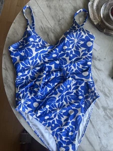 NICOLE MILLER STUDIO Deep V-Neck Swimsuit Size L Blues NWT - Picture 1 of 13