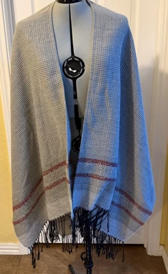 Nordstrom Envoltura Cálida Atemporal Clásica Avena Rayas Rojas Negro Flecos Elegante Foto 1 de 4