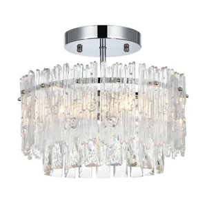 Crystal Chandelier Flush Mount Light Fixture Chrome Living Dining Room Foyer 12" - Picture 1 of 10