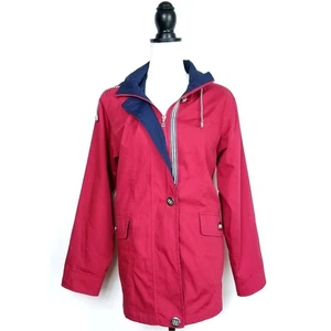 St. Johns Bay Red Anorak Nautical Zip Jacket With Hood Size Small  - Picture 1 of 8
