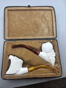 Dos pipas de tabaco sultán turco de espuma de mar en un estuche ajustado. Bird Man - Imagen 1 de 16