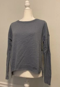 Nordstrom Signature 100% Cashmere Sweater Blue Women’s Size Large Split Hem - Picture 1 of 9