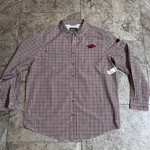 Arkansas Razorbacks Drake Men’s Large L/S Vented Red White Button Down NWT Fish - Picture 1 of 7