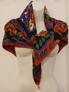 Large Estee Lauder Multicolor Square Silk Scarf Paisly style pattern on Black - Picture 1 of 5