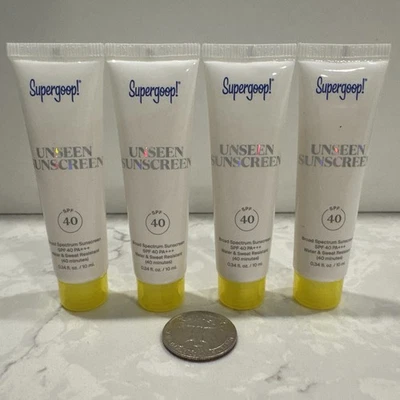 4 protectores solares Supergoop invisibles FPS 40 10 ml/0,34 fl. oz cada tamaño de viaje EXP 01/2027 Foto 1 de 3