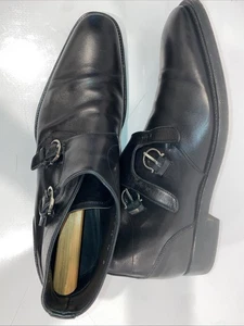 Ferragamo Gancio Stiefeletten doppelter Mönchsriemen schwarz Leder Italien Größe 12 B - Bild 1 von 12