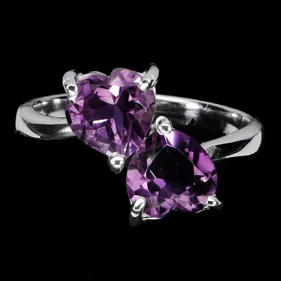 Anel de prata esterlina 925 coração ametista 7 mm pedra preciosa natural joia tamanho 7 - Imagem 1 de 4