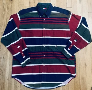 Tommy Hilfiger Button Down Hemd Large 90s Crest Bold Stripe Preppy 1990s L Vintage - Bild 1 von 10