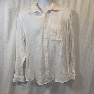 Nueva Camisa Para Hombre Express Blanca Algodón Textura Arrugada Abotonada Talla Mediana Foto 1 de 4