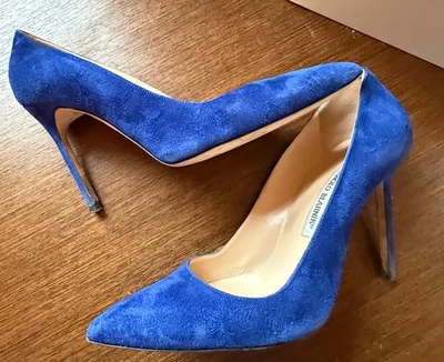 Zapatos de salón Manolo Blahnik BB 105 37,5 azul cobalto gamuza 105 mm tacón con caja  Foto 1 de 4