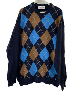 Suéter Gran Sasso Super Geelong Cashmere Argyle Azul Marino Marrón Claro XL #28 - Imagen 1 de 6