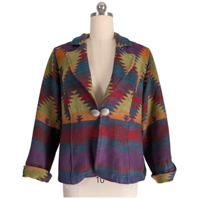 Vintage Southwestern Jacket Blazer 1X Green Purple Mutli West Geometric Concho - Image 1 of 4