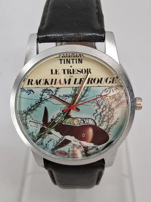 Montre Vintage Tintin Mécanisme À Quartz Argenté Bracelet Cuir - Photo 1/4