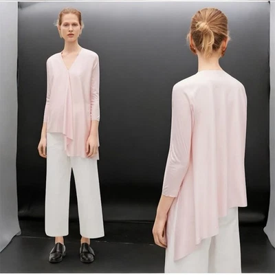 NUEVO COS Top Plisado Cuello en V L Algodón Rosa Asimétrico Lagenlook Corte Crudo Manga 3/4 Foto 1 de 4
