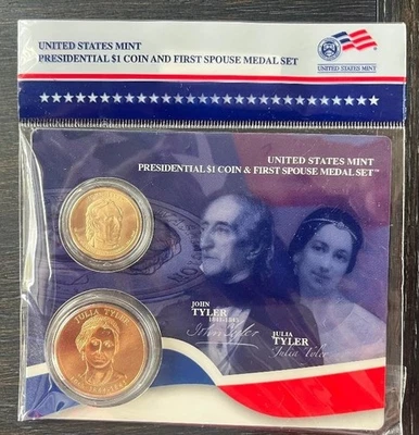 2009 U.S. Mint Pres. $1 Coin & First Spouse Medal Set John Tyler. Free Shipping! - Image 1 of 2