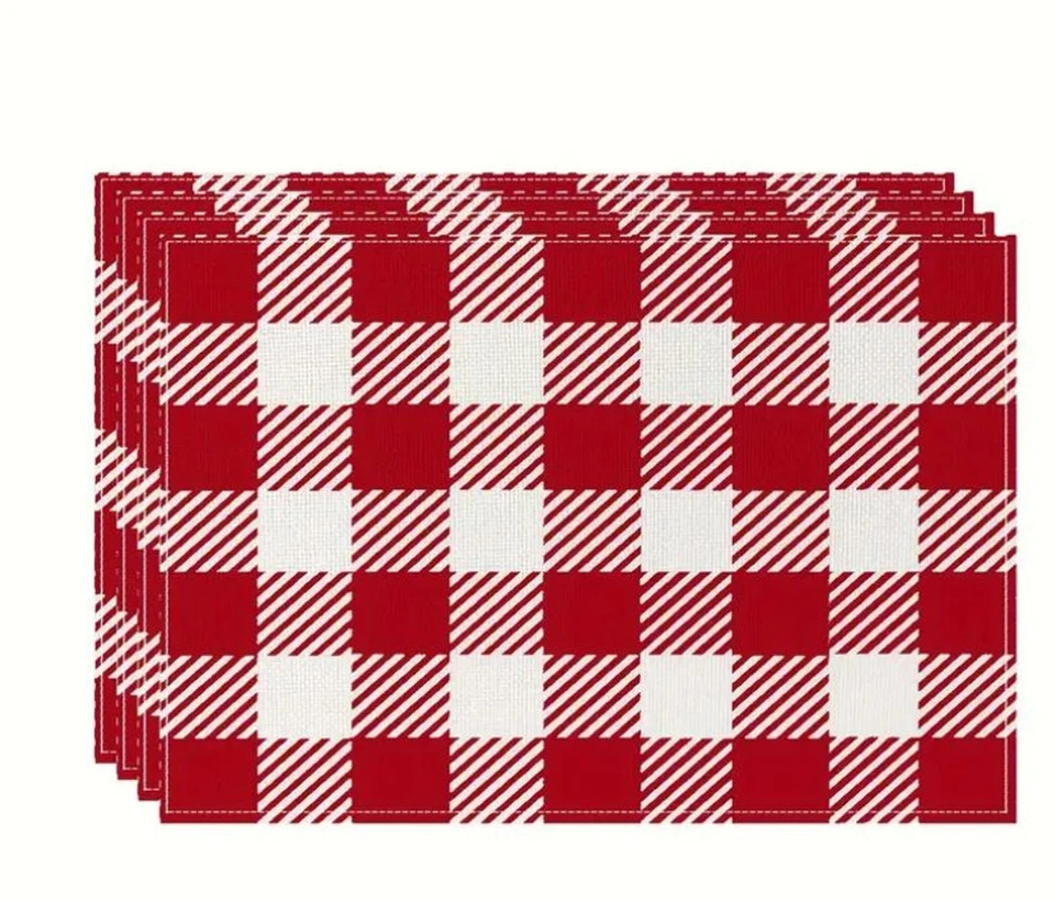 4 Piece Placemat Set 12x18in Red and White Check - Image 1 of 1
