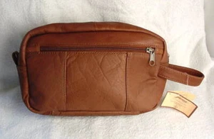 DAVID KING JACARA Brown Leather Shaving Overnight Case Toiletry Kit NEW NWT - Picture 1 of 1