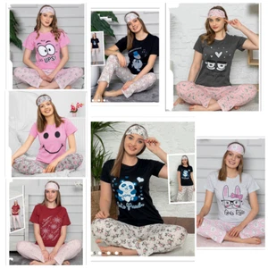 Damen Pyjama Schlafanzug Kurz 3-Teiler Set mit Augenband  L-72 - Bild 1 von 21