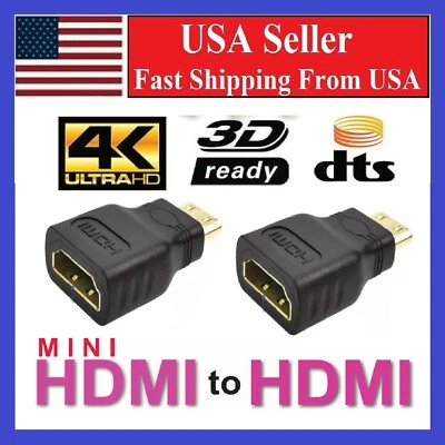 2 x Mini HDMI Male to Standard HDMI Female Adapter Gold Plated HDTV 4K 1080p 3D - Image 1 of 4