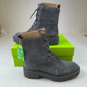 Sam Edelman Women Lue Combat Boot River Rock Suede High Top Zip Lace-Ups Sz 9.5M - Picture 1 of 13