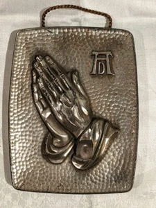 VTG Petite Plaque—Praying Hands by Albrecht Dürer—Hammered White Metal—5" x 4" - Picture 1 of 7