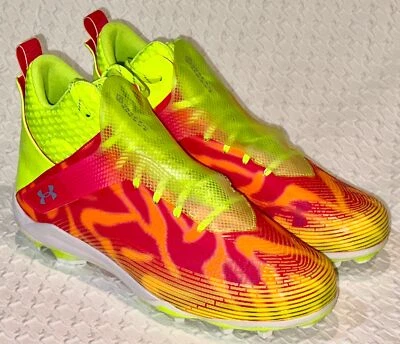 UNDER ARMOUR UA Highlight Hammer MC Molded Yellow Pink Football Cleats Mens 16 - Image 1 of 4