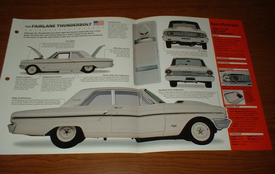1964 Ford Fairlane Thunderbolt Original Imp Brochure Specs Info 64 427 - Image 1 of 1
