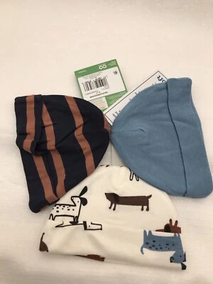 Gerber 3pk Newborn Baby Boy Infant Hats Beanie Cap Puppy Dog Blue Brown 5-8lbs. - Image 1 of 4