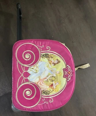 Vintage Disney Princess and Carriage Pink/Gold Glitter Rolling Suitcase ~ 16.5" - Image 1 of 4