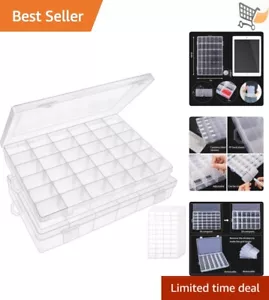 Clear Plastic Jewelry & Craft Storage Box Duo with 36 Adjustable Compartments - Picture 1 of 9