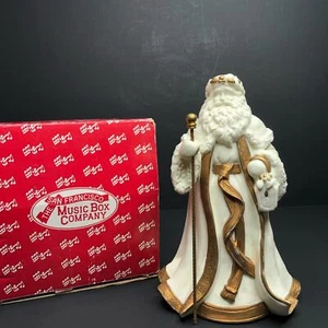 San Francisco Music Box Co Vintage Rare Porcelain Music Box White and Gold Santa - Picture 1 of 9