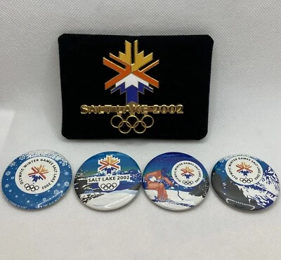 Large 2002 Winter Olympics Salt Lake Pin Limited Ed. 1799/5000 & 4 buttons USA - Image 1 of 4