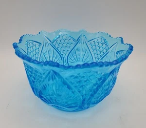 Vintage Kemple Plytec Iridescent Blue Glass Rose Bowl 4"H x 6.25"W - Picture 1 of 10