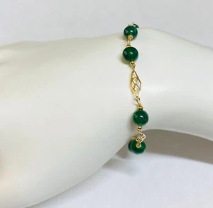 Brazalete de placa de jade verde oscuro de 7,5" relleno de oro amarillo de 14 quilates genuino de 6 mm - Imagen 1 de 4