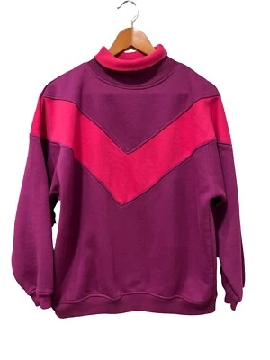 Sudadera De Colección Años 80 Mervyns Cheetah Color Block Púrpura Rosa Capucha Cuello Grande Foto 1 de 4