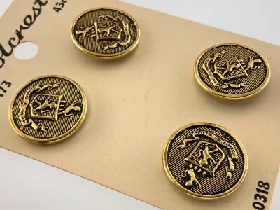 New Old Stock Set Of 4 Vintage Design Brass Color Blazer Round Button .75in 299D - Image 1 of 4