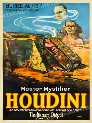 Houdini Egypt Sphinx Buried Alive Classic Magic Poster - 20x28