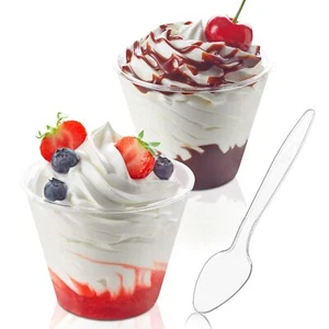 50 Pack 5oz Dessert Cups with Lids and Spoons Clear Plastic Reusable - Picture 1 of 7