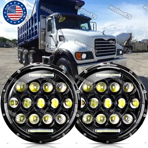 For Mack Granite CV713 Dump Trucks 2Pcs 7" inch Round Led Headlights Hi/Lo Beam - Picture 1 of 9