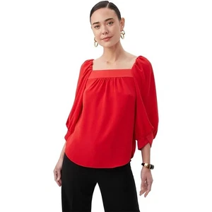 Trina Turk Chihiro Top Size Small Flowy Red Crepe Bold Cheerful - Picture 1 of 8
