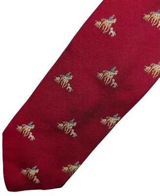 Polo Ralph Lauren Corbata de Seda para Hombres Ajustada Roja Caballo Ecuestre Perro Caza 55.25" 2.5" Foto 1 de 4