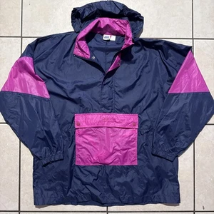 Asics Windbreaker Jacke Große XL Kapuze Nylon Pullover Neon Packbar Vintage 90er - Bild 1 von 13