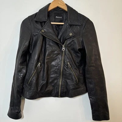 Madewell Black Washed Leather Moto Biker Jacket Women's Size Small  FLAWED*** - Image 1 of 4