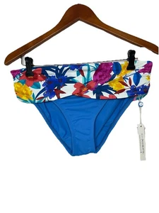 Bleu Rod Beattie WomenS 8 Medium Bikini Bottom Blue Floral Fold Over Waist NWT - Picture 1 of 5