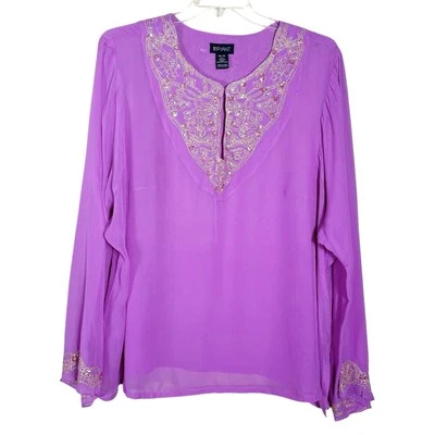 Lane Bryant Size 26/28 Purple Silk Blouse Boho Sheer Embellished Dressy Party - Image 1 of 4
