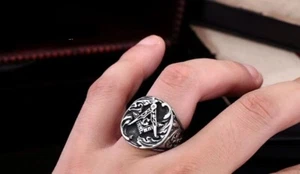 Stainless Steel ring Men Biker Retro personality Masonic Symbol Carved Ring Gift - Picture 1 of 11