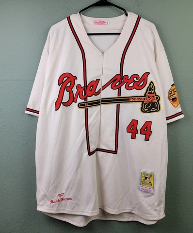 Rare Men's 3XL Mitchell and Ness Atlanta Braves 44 Hank Aaron Baseball Jersey Cover