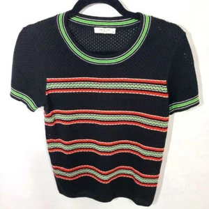 Rag & Bone Darcie Women's Size S/P Striped Short Sleeve Mesh Top Black - Picture 1 of 6