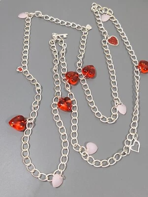 Collar Largo Capas Dije Corazón Hinchado Rojo Día de San Valentín Tono Plata 60 pulgadas Foto 1 de 4